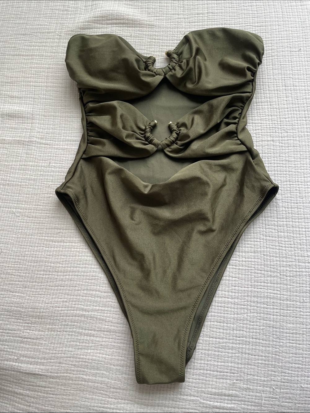 Olive Green Cutout One-Piece Swimsuit for Kids